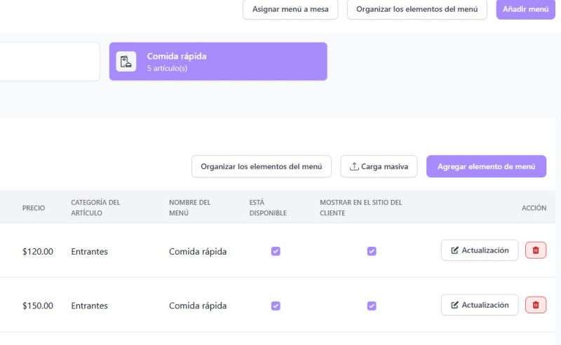 Gestión de menús sin esfuerzo